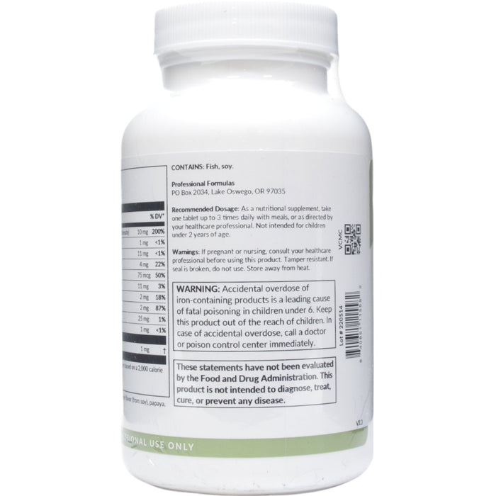 Professional Formulas Chewable Vitamin Mineral Complex 90 tablets directions label