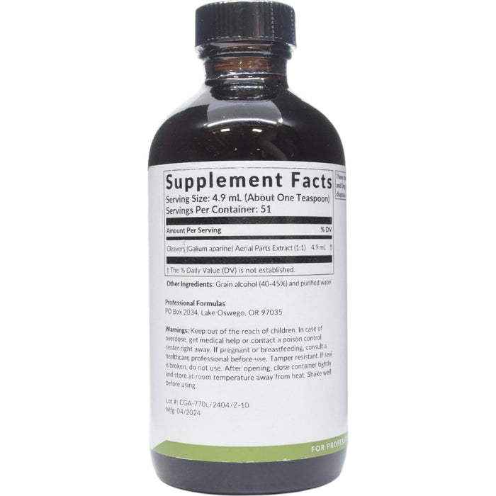 Professional Formulas Cleavers (Galium aparine) 8.4 oz supplement facts label
