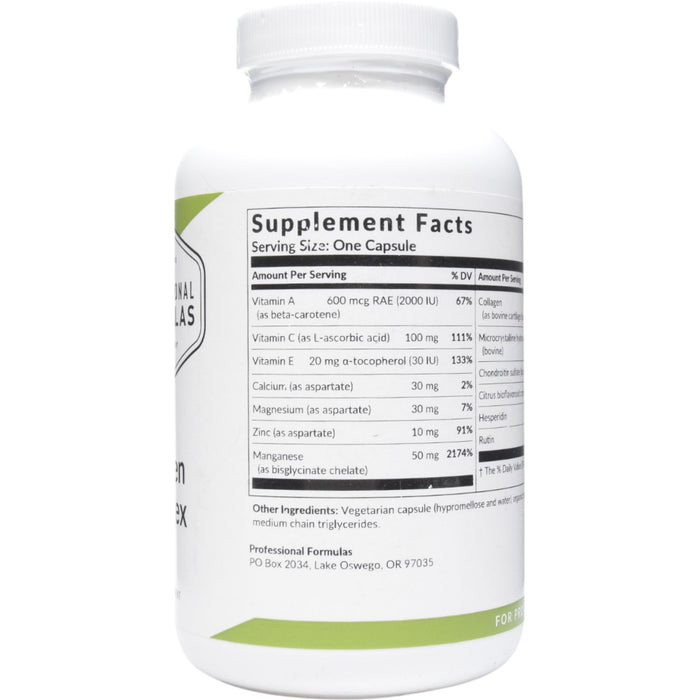 Professional Formulas Collagen Complex 180 capsules supplement facts label
