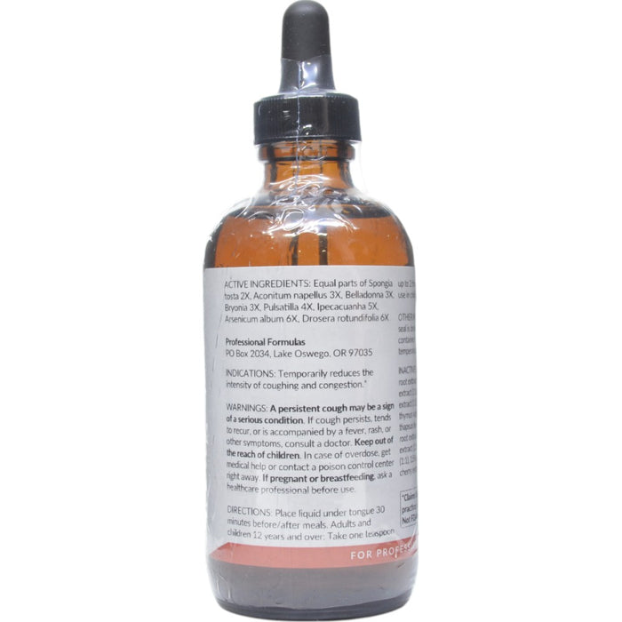 Professional Formulas Cough Tonic 4 oz active ingredients label
