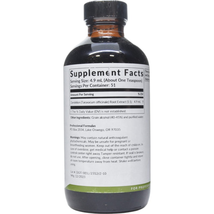 Professional Formulas Dandelion Root (Taraxacum officinale) 8.4 oz supplement facts label