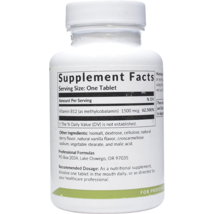 Professional Formulas Dissolvable B12 60 tablets supplement facts label