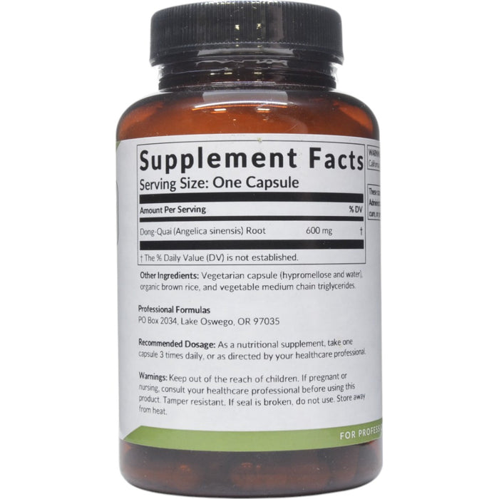 Professional Formulas Dong-Quai 600 mg 90 capsules supplement facts label