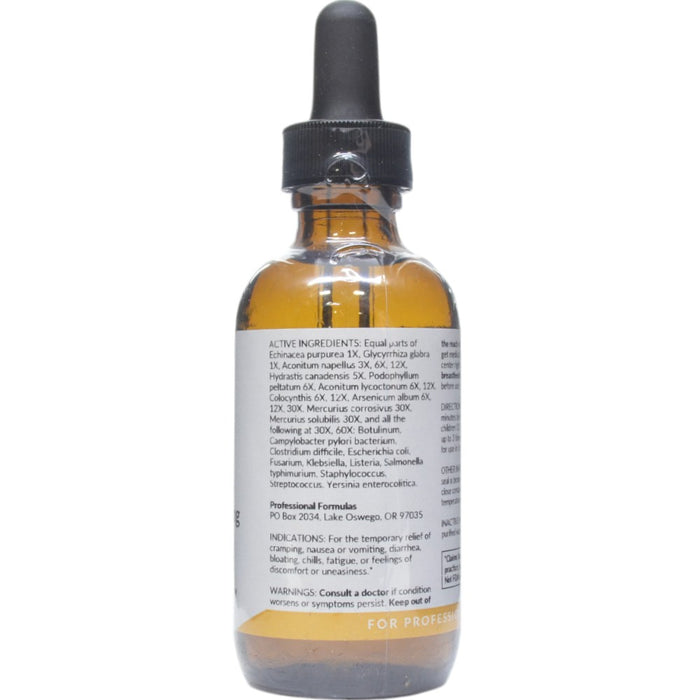 Professional Formulas Food Poisoning Detox 2 oz active ingredients label
