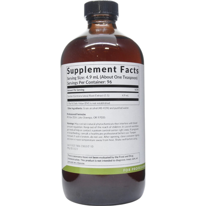 Professional Formulas Gentian (Gentiana lutea) 16 oz supplement facts label