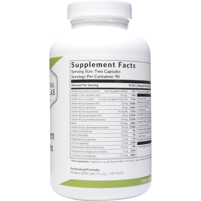 Professional Formulas Glucogen Complex 180 capsules supplement facts label