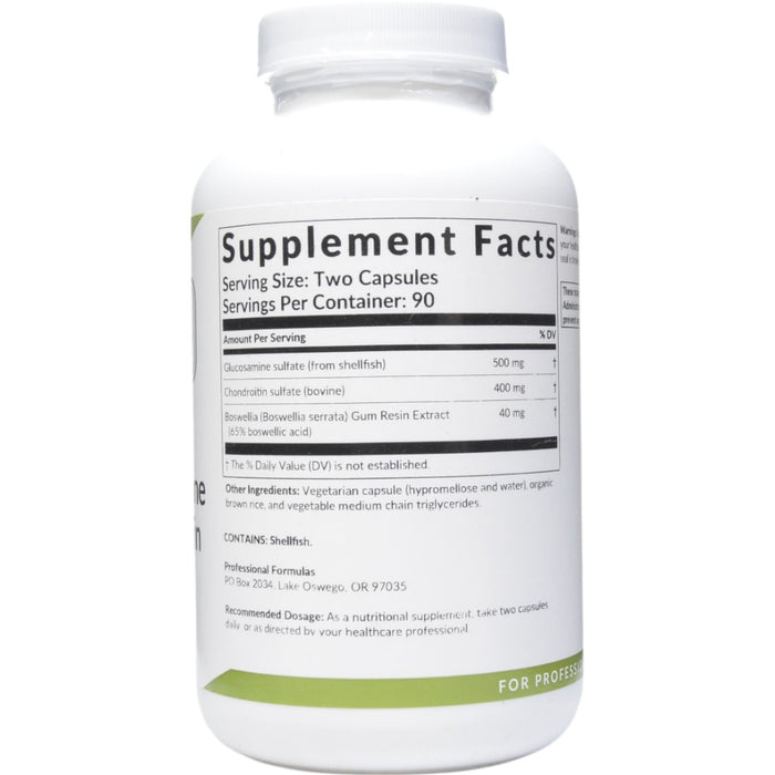 Professional Formulas Glucosamine Chondroitin Complex 180 capsules supplement facts label