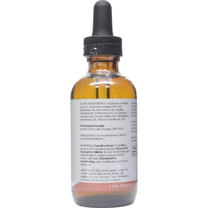Professional Formulas Headache Drops 2 oz active ingredients label