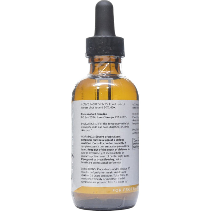 Professional Formulas Herpes Virus #6 Nosode 2 oz active ingredients label