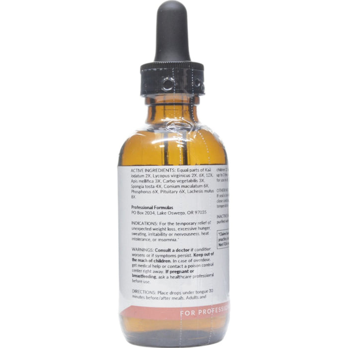 Professional Formulas Hyperthyroid Drops 2 oz active ingredients label