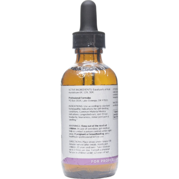 Professional Formulas Kali Muriaticum 2 oz active ingredients label