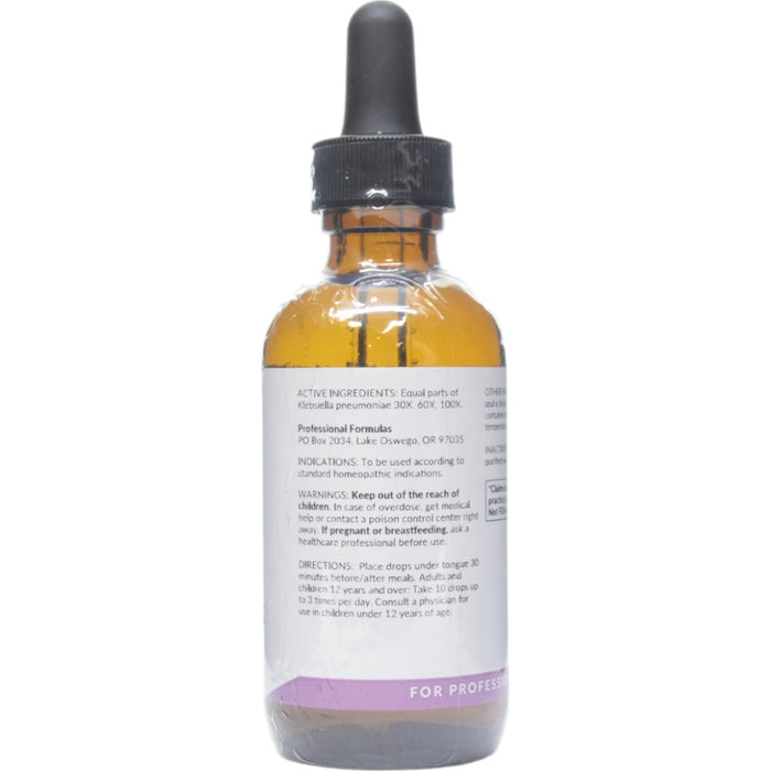 Professional Formulas Klebsiella pneumoniae 30X,60X,100X 2 oz active ingredients label