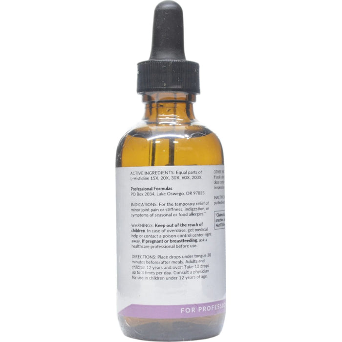 Professional Formulas L-Histidine High 2 oz active ingredients label