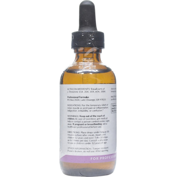 Professional Formulas L-Threonine High 2 oz active ingredients label