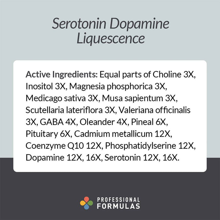 Professional Formulas Serotonin Dopamine Liquescence 4 fl oz active ingredients information card