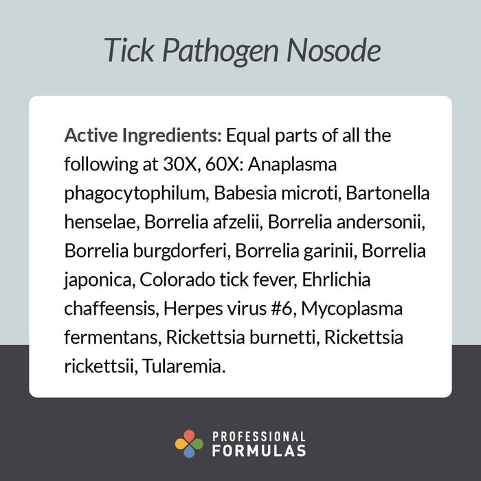 Professional Formulas Tick Pathogen Nosode 2 oz active ingredients information card
