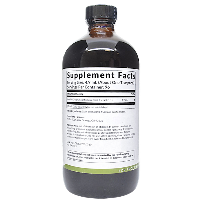 Professional Formulas Valerian root (Valeriana officinalis) 16 oz supplement facts label