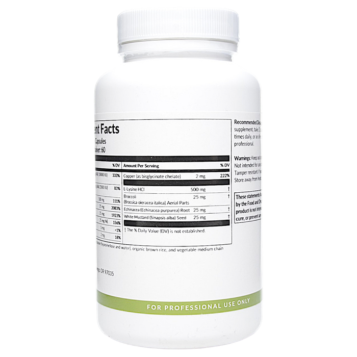 Professional Formulas Virex 120 capsules supplement facts label, continued