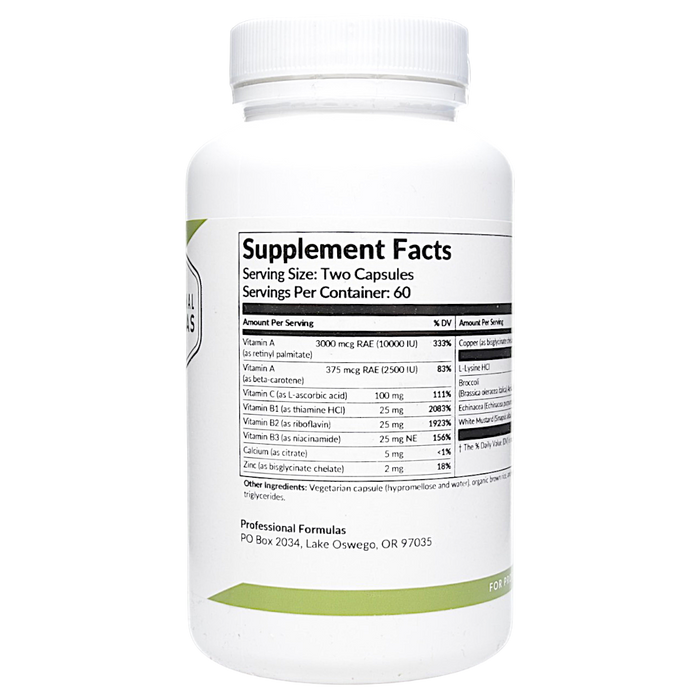Professional Formulas Virex 120 capsules supplement facts label