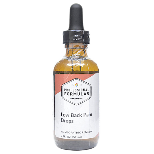 Bottle of Professional Formulas' Low Back Pain Drops supplement on a white background