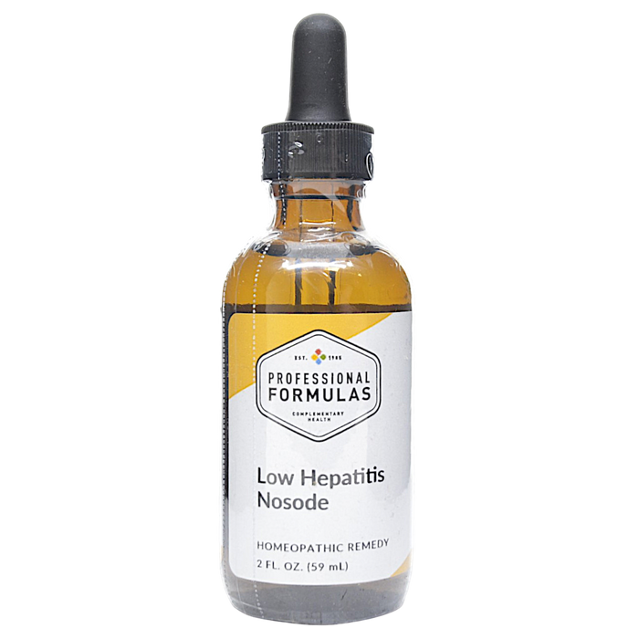 Bottle of Professional Formula's Low Hepatitis Nosode supplement on a white background