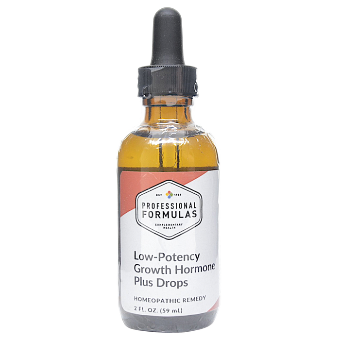 Bottle of Professional Formulas' Low-Potency Growth Hormone Plus Drops supplement on a white background
