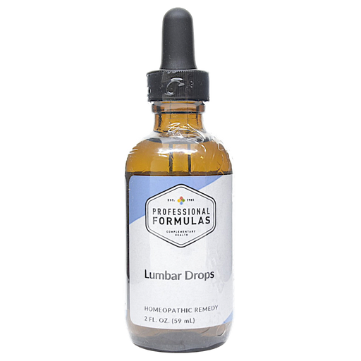 Bottle of Professional Formulas' Lumbar Drops supplement on a white background