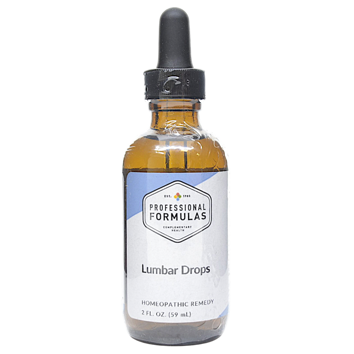 Bottle of Professional Formulas' Lumbar Drops supplement on a white background