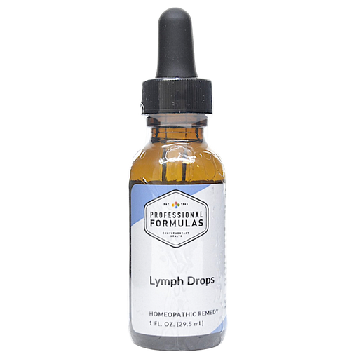 Bottle of Professional Formulas' Lymph Drops supplement on a white background