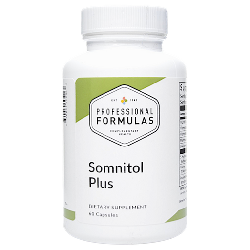 Bottle of Professional Formulas' Somnitol Plus supplement on a white background