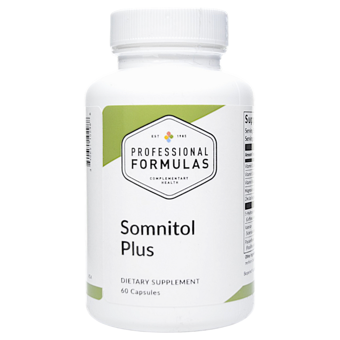 Bottle of Professional Formulas' Somnitol Plus supplement on a white background