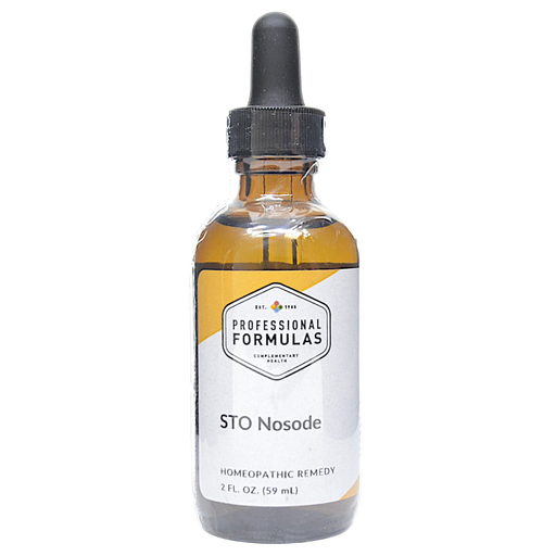 Bottle of Professional Formulas' STO Nosode supplement on a white background