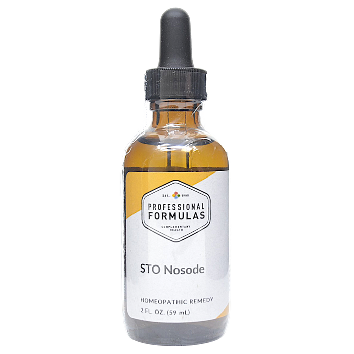 Bottle of Professional Formulas' STO Nosode supplement on a white background