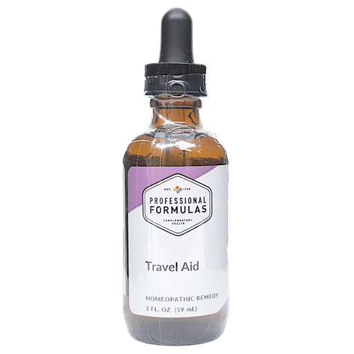 Bottle of Professional Formula's Travel Aid supplement on a white background