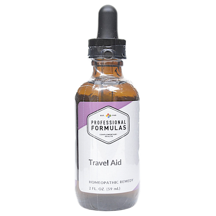 Bottle of Professional Formula's Travel Aid supplement on a white background
