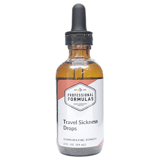Bottle of Professional Formula's Travel Sickness Drops supplement on a white background