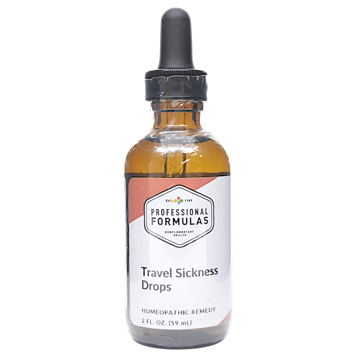 Bottle of Professional Formula's Travel Sickness Drops supplement on a white background