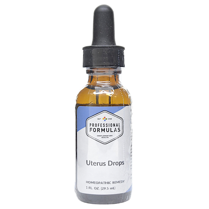 Bottle of Professional Formula's Uterus Drops supplement on a white background
