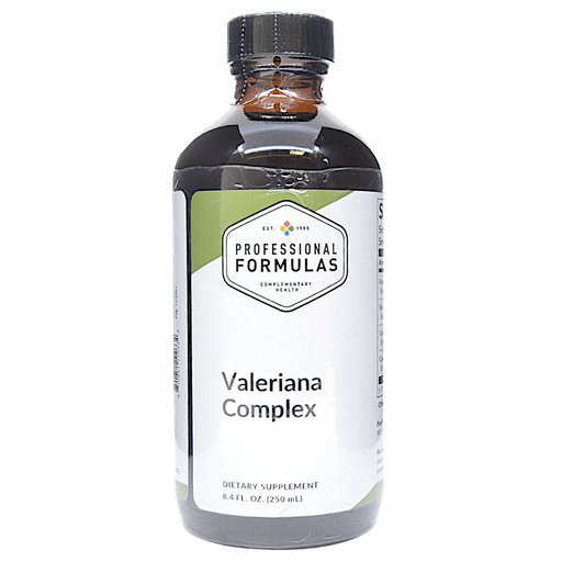 Bottle of Professional Formulas Valeriana Complex supplement on a white background