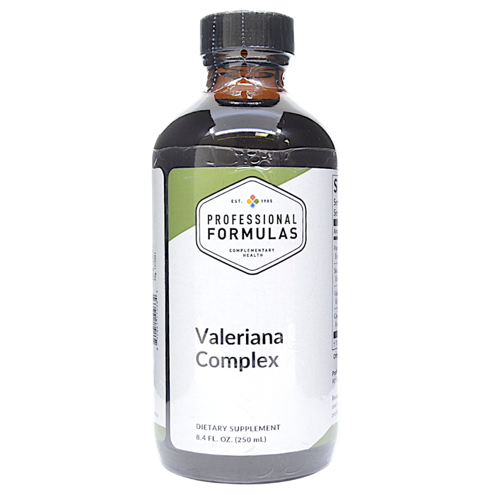 Bottle of Professional Formulas Valeriana Complex supplement on a white background