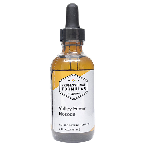 Bottle of Professional Formula's Valley Fever Nosode supplement on a white background