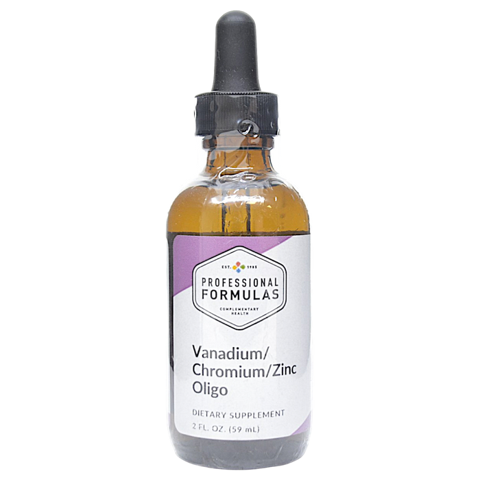 Bottle of Professional Formula's Vanadium/Chromium/Zinc Oligo supplement on a white background