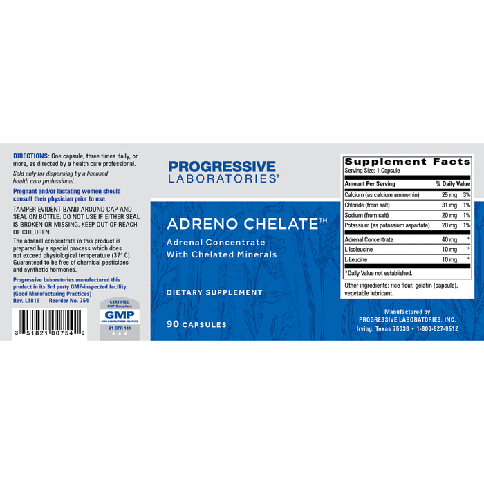 Progressive Labs Adreno Chelate 90 capsules full label