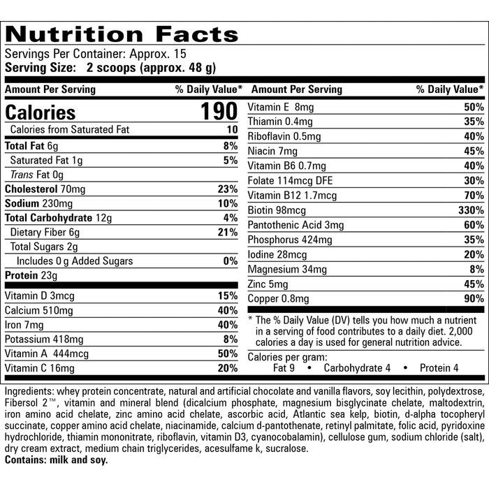 Progressive Labs Skip-A-Meal Chocolate Shake 25.4 oz nutrition facts label