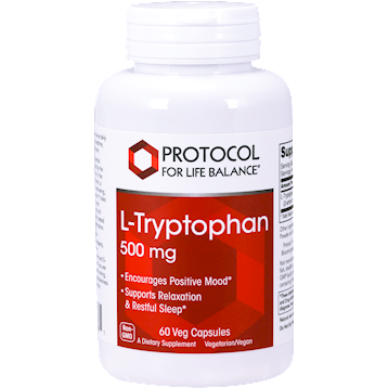 Protocol for Life Balance L-Tryptophan 500 mg, 60 capsules, front of bottle