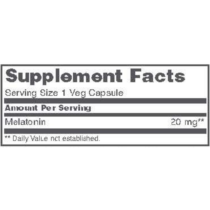 Protocol for Life Balance Melatonin Maximum Strength 20 mg 90 capsules supplement facts label