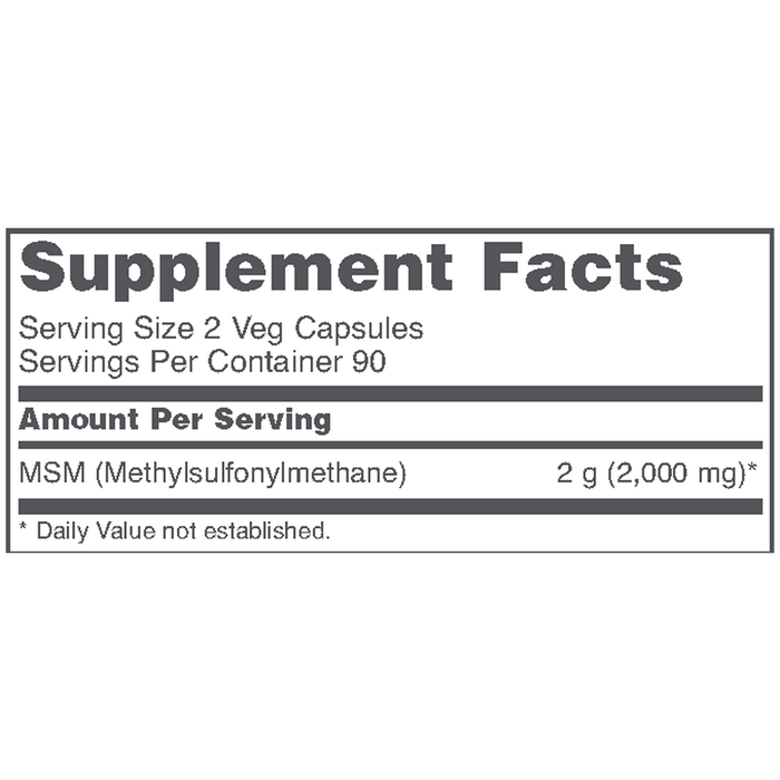 Protocol for Life Balance MSM 1000 mg 180 capsules supplement facts label