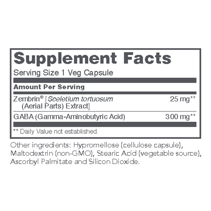 Protocol for Life Balance Sceletium Extract as Zembrin 60 capsules supplement facts label