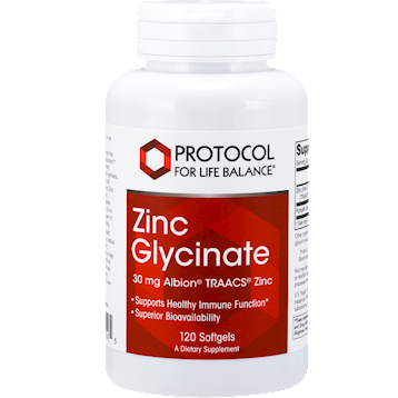 Protocol for Life Balance Zinc Glycinate 30 mg, 120 softgels, front of bottle