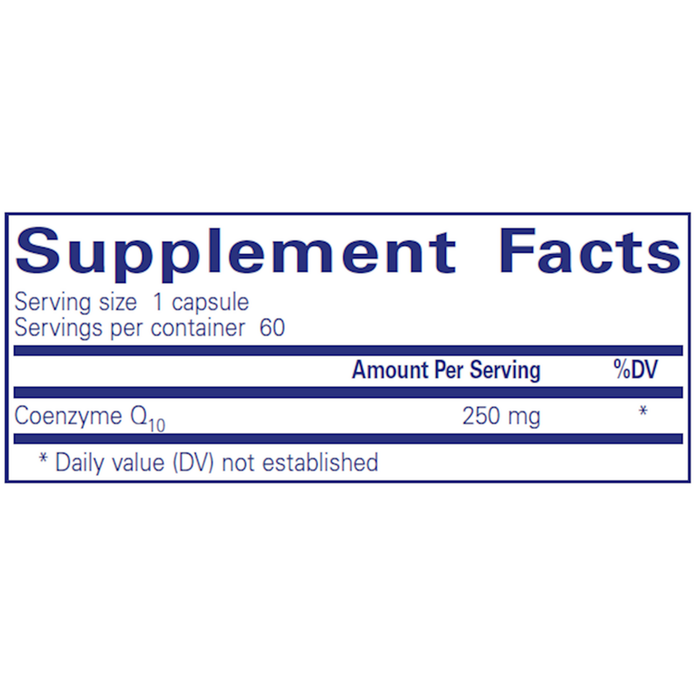 Pure Encapsulations CoQ10 250 mg 60 capsules supplement facts label